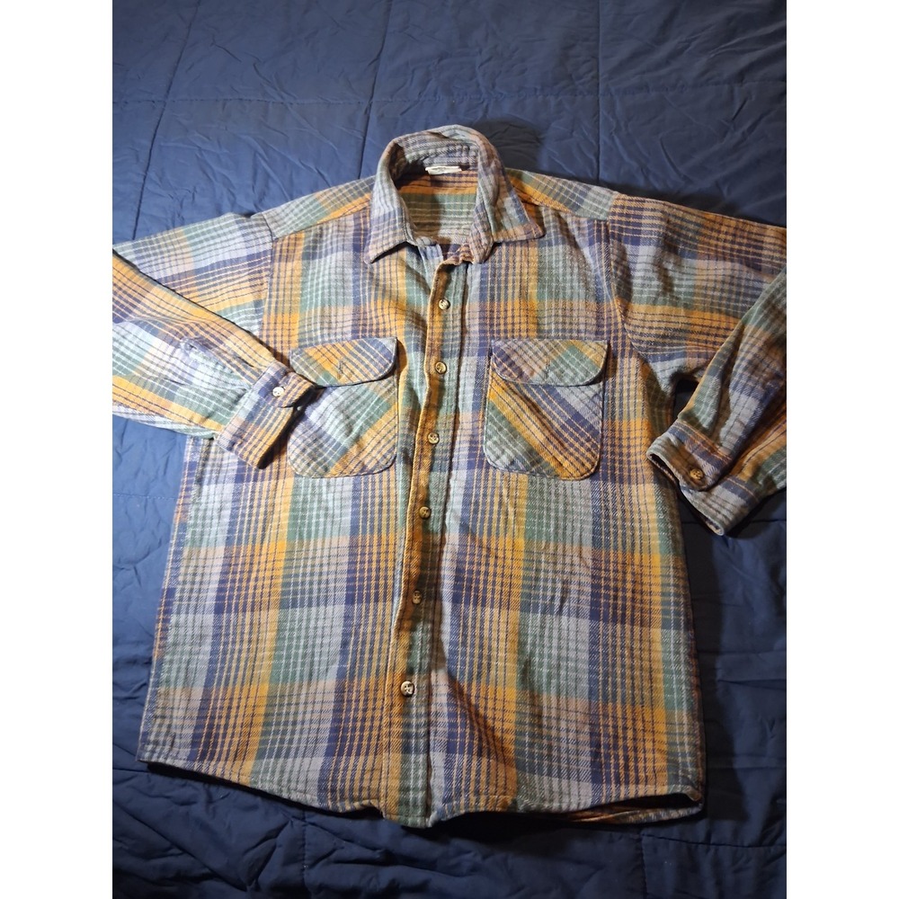 Vintage Five Brother Flannel Button Down Shirt Union Made In USA Plaid Medium